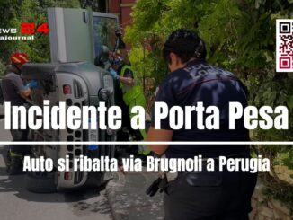 Incidente a Porta Pesa, auto si ribalta via Brugnoli a Perugia